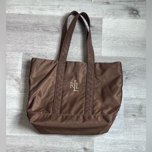 Lauren Ralph Lauren Brown Nylon Tote with Gold Logo